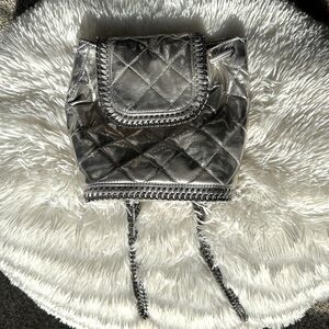 Stella Mccartney Falabella Mini-Quilted
Backpack In Silver Faux Leather